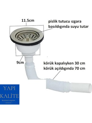 Yapı Kalite Körüklü Çöpmak Evye Lavabo Gider Sifonu Geniş Kafalı