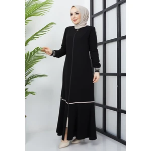 Hafsa Mina Çizgi Detaylı Siyah Ferace