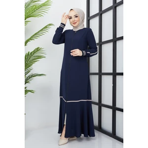 Hafsa Mina Çizgi Detaylı Lacivert Ferace