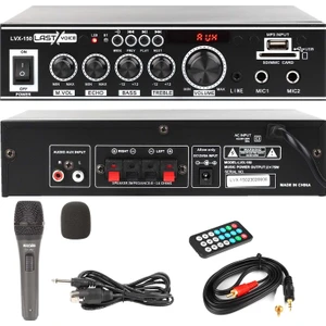 LVX-150MİC Mikrofonlu Stereo Anfi Amfi 2X75 Watt Bluetooth Usb-Sd 220V/12V