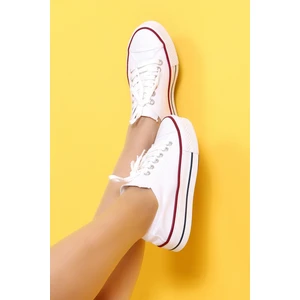 Melen Shoes Skywalk Keten Beyaz Yüksek Taban Sneaker Spor Ayakkabı