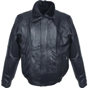 Yakası ve Içi Peluşlu Battal Beden Siyah Renk Erkek Deri Mont