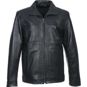 Punto Dikişli Klasik Spor Erkek Deri Mont Siyah Renk