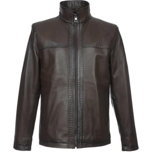 Punto Dikişli Klasik Spor Erkek Deri Mont Fındık Renk