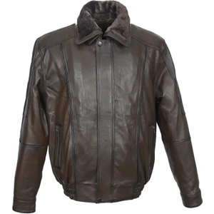 Yakası ve Içi Peluşlu Battal Beden Fındık Renk Erkek Deri Mont