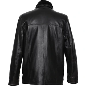 Kışlık Erkek Deri Kaban Siyah Renk Uzun Kol Yüksek Kalite El İşçiliği