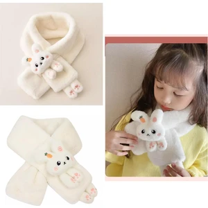 Queen Aksesuar Yeni Moda Sevimli Oyuncak Tavşan 1-15 Yaş Çocuk Tüylü Peluş Kaşmir Atkı Boyunluk Beyaz