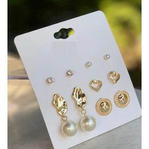 Queen Aksesuar Moda Sarkıt Inci Gold Zikron Taş Küpe Seti