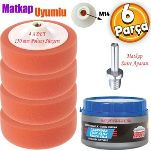 Pasta Cila Polisaj Süngeri Zımpara Tabanlı Turuncu 150 mm M14 Uyumlu Matkap Daire Aparatı  (6 Parça)
