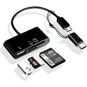Temiz Pazar Type-C Micro USB 3in1 Sd Micrsd Kart Okuyucu Otg Çevirici Kablosu
