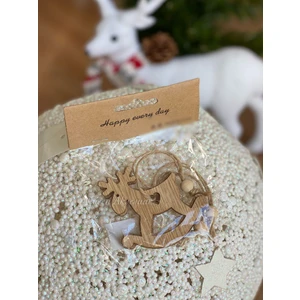 Queen Aksesuar Yeni Yıl Yılbaşı Özel Ahşap Kalp Sallanan Geyik Çam Ağacı Ağaç Süsü 3 Lü Lüks Set