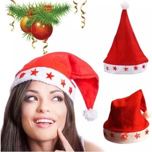 Queen Aksesuar Yılbaşı LED Yıldız Işıklı Noel Baba Christmas Kırmızı Külah Şapka
