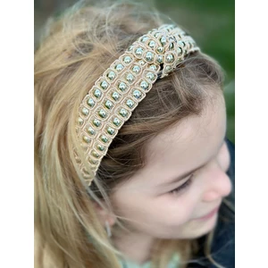 Queen Aksesuar Trend Lüks Özel Tasarım Geniş Düğüm Parlak Zımba Taş Boncuklu Taç Kadın Çocuk Tacı Krem Bej