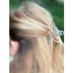 Queen Aksesuar Trend Moda Deniz Kabuğu Istiridye Metal Yelpaze Kadın Çocuk Tokası Mandal Klips Toka Gümüş Gri