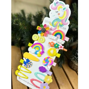 Queen Aksesuar Yeni Moda Trend Mini Bebek Çocuk Pensli Toka Seti 14 Adet Lolipop Çiçek Gökkuşağı