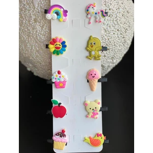 Queen Aksesuar 10 Lu Mini Figürlü Civciv Kuş Papatya Dondurma Unicorn Gökkuşağı Bebek Çocuk Toka Seti No8