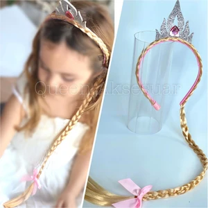 Queen Aksesuar Pembe Elsa Anna Sarı Örgü Postiş Saç Çocuk Tacı Kar Kraliçe Prenses Taç