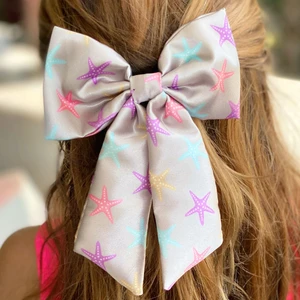 Queen Aksesuar Trend Deniz Yıldızı Saten Kuyruk Fiyonklu Metal Klipsli Toka Gri