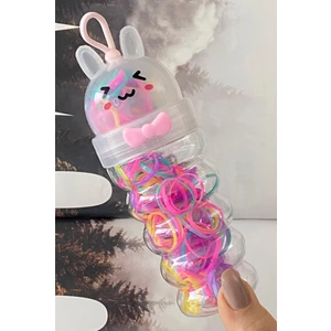 Queen Aksesuar Şeffaf Tavşan Askılı Kutulu Soft Renkli Rengarenk Lastik Örgü Tokası 200 Lü