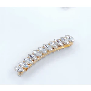 Queen Aksesuar Lüks Beyaz Kristal Cam Taşlı Muz Altın Metal Klips Toka Badem Model