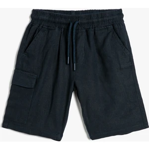 Keten Şort Beli Bağlamalı Cepli