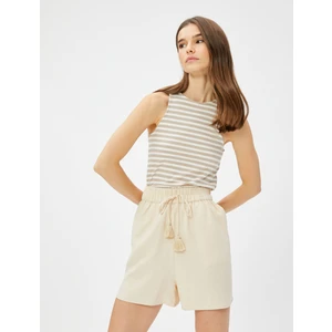 Keten Karışımlı Şort Cepli Beli Bağlamalı