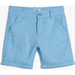 Keten Şort Düğmeli Cepli