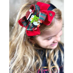 Queen Aksesuar Yeni Yıl Yılbaşı Lüks Simli Penguen Süslü Kadife Fiyonklu Ekose Saten Taç Kadın Çocuk Tacı