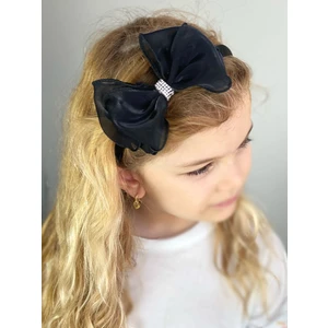 Queen Aksesuar Parlak Organze Büyük Taşlı Fiyonk Taç Kadın Çocuk Tacı Siyah