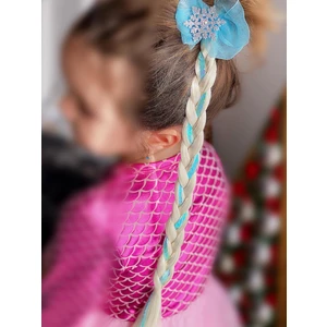 Queen Aksesuar Elsa Anna Frozen Karlar Ülkesi Simli Taşlı Kar Tanesi Örgü Takma Postiş Saç Çocuk Saçı Pullu Mavi