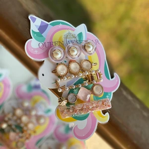 Queen Aksesuar Trend Moda Yeni Taşlı Parlak Incili Sedefli Yan Toka Seti Pudra Pembe