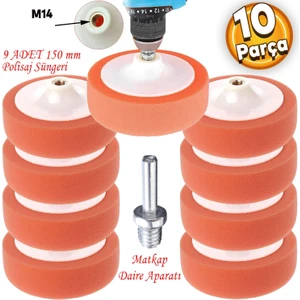 Oto Araç Araba Pasta Cila Polisaj Süngeri Zımpara Tabanlı 150 Mm Matkap Aparatı (10 PARÇA SET)