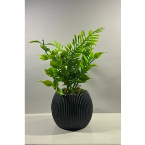 Yapay Çiçek Gri Saksıda Yeşil Garnitürlü Dekoratif Masa ve Raf Çiçeği 19 cm