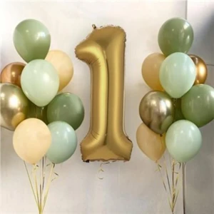 Mini Parti Mini Party Store 1 Yaş Gold Balon ve 16 Balon (4küfyeşil+4mintyeşil+4somon+2gold+2gümüş)
