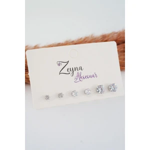 By Zeyna Aksesuar Kadın 3 Boy 6'lı Oval Zirkon Taşlı Küpe Set