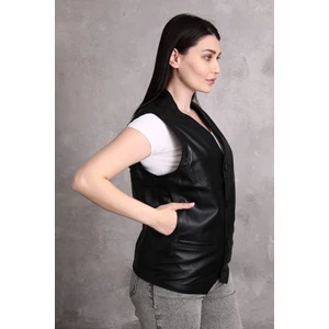 Hakiki Kuzu Derisi Bayan Yelek Yanlardan Cepli