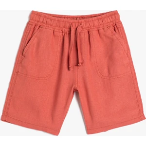 Şort Keten Karışımlı Beli Bağlamalı Cepli