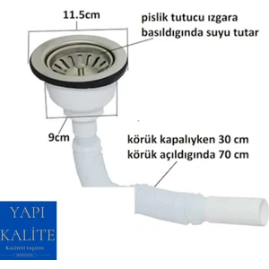 Yapı Kalite Körüklü Çöpmak Evye Lavabo Gider Sifonu Geniş Kafalı