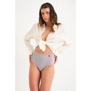 Pamuklu Yüksek Bel Tanga Külot Tekli High Waist Thong Gri