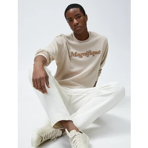 Yazı Baskılı Sweatshirt Bisiklet Yaka