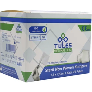 EC Shop Tules Medikal Tules Non-Woven Steril Gazlı Bez Gaz Kompres 7,5 x 7,5cm 100 Adet