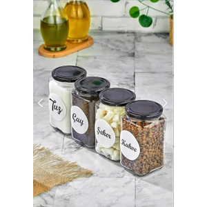 Fbz Home 4'lü 850 ml Tuz & Çay & Şeker & Kahve Kavanozu Etiketli Saklama Kabı