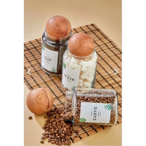 Fbz Home 3'lü Ahşap Top Kapaklı 800 ml Çay & Şeker & Kahve Kavanozu Saklama Kabı