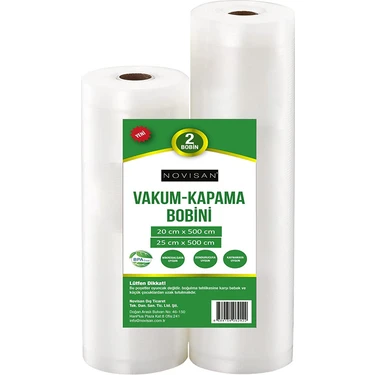 Novisan 1 Adet 20CMX500CM ve 1 Adet 25X500CM 2 Bobinli Karma Paket Vakum Kapama Bobini Gofrajlı