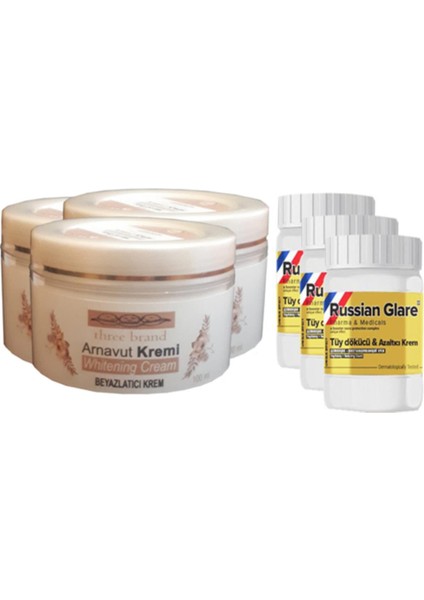 100 ml Arnavut Aklık Kremi 3 Ad + Russıan Glare Tüy Dökücü Azaltıcı Merhem 50 ml 3 Ad