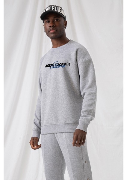 Erkek Meritocracy Oversize Gri Sweatshirt