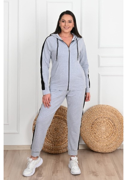 Kadın Yan Şerit Detaylı Büyük Beden Eşofman Takımı 3504-23
