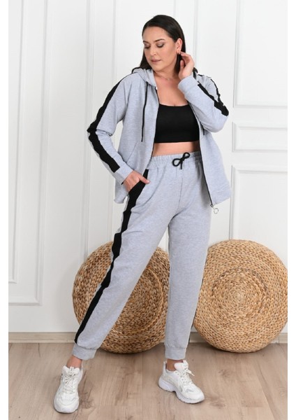 Kadın Yan Şerit Detaylı Büyük Beden Eşofman Takımı 3504-23 indirimleri