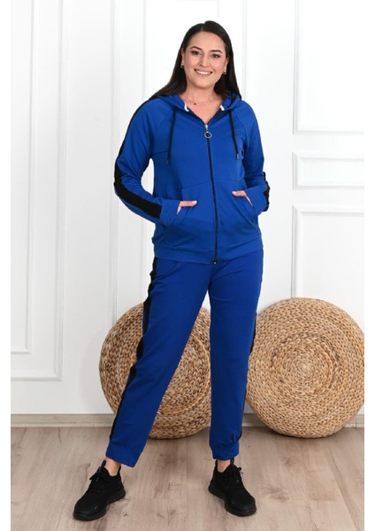 Kadın Yan Şerit Detaylı Büyük Beden Eşofman Takımı 3504-23