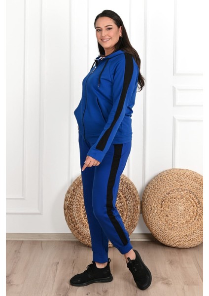 Kadın Yan Şerit Detaylı Büyük Beden Eşofman Takımı 3504-23 modelleri